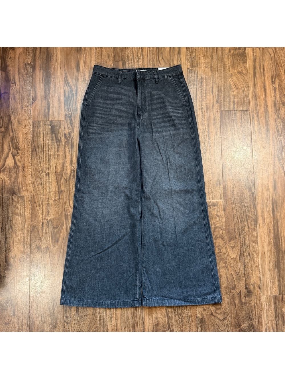 NWT LOFT The Trouser Baggy High Rise Wide Leg Jeans Curvy 31/12 Washed Black